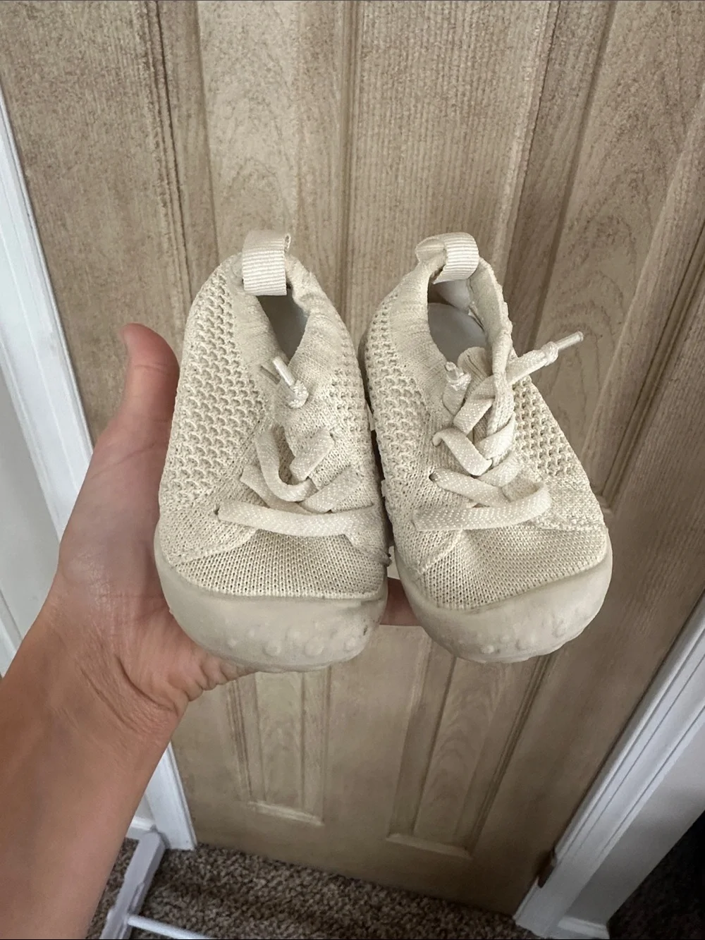 Kids Neutral Cream Knit Slip-On Sneakers